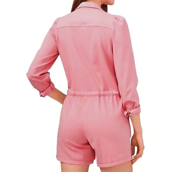 NEW 1. State Twill Cotton Blend Romper in Blush with Drawstring Waist, Size M - Picture 4 of 16